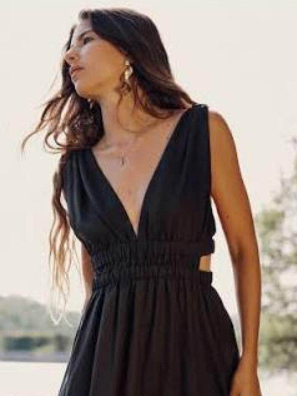 Zara Linen Blend Cut Out Midi Dress